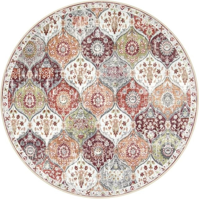 Runder Teppich BC-Warm Home mit ethnischem Blumendruck, rutschfest und waschbar, Multicolour, Durchmesser: 40 cm - Bild 1