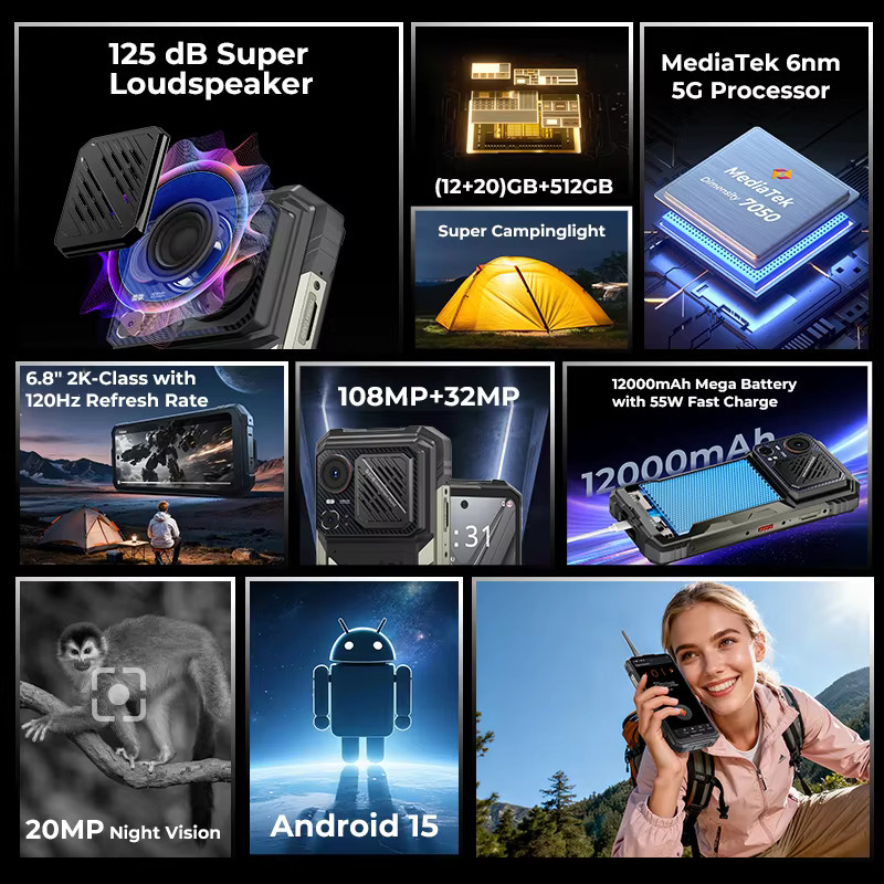 HOTWAV Hyper 8 Ultra Robustes 5G Smartphone in Schwarz mit 12000 mAh Akku, 108 MP Kamera, 12 GB RAM und 512 GB Speicher - Bild 2