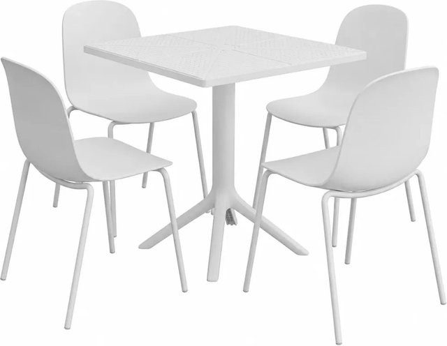 DELUKE Gartenmöbel-Set IDA mit Tisch und 4 Stühlen aus Kunststoff in Weiß, B/T/H: 166 x 162 x 85 cm - Bild 1