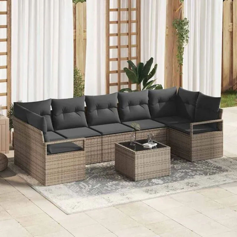 Modernes 8-teiliges Garten-Sofa-Set von vidaxl in Grau aus Poly-Rattan, Stahl und Glas - Bild 1