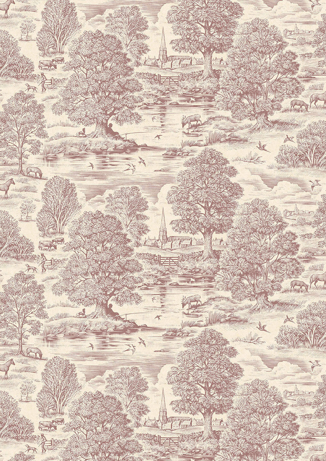 Lewis & Wood Tapete Royal Oak in Bloodstone mit floralem Muster und Tier-Motiven - Bild 1