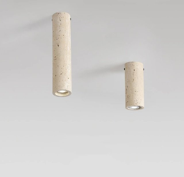 Zylindrische Travertin-Deckenleuchte in Beige mit E27-Fassung für Downlight-Beleuchtung - Bild 1