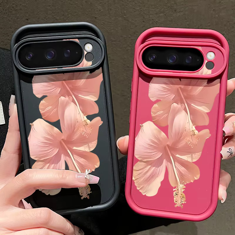 Stoßfeste TPU Handyhülle mit Hibiskusblüten-Druck für Google Pixel 9 Pro XL, 9, 8 Pro, 7 Pro in Schwarz - Bild 1