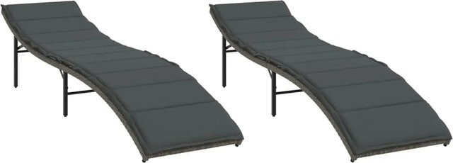 vidaXL Sonnenliegen Set aus 2 Stück in Grau aus Poly Rattan mit wetterfesten Auflagen, B/T/H: 55 x 199 x 50/68/82/89 cm - Bild 1
