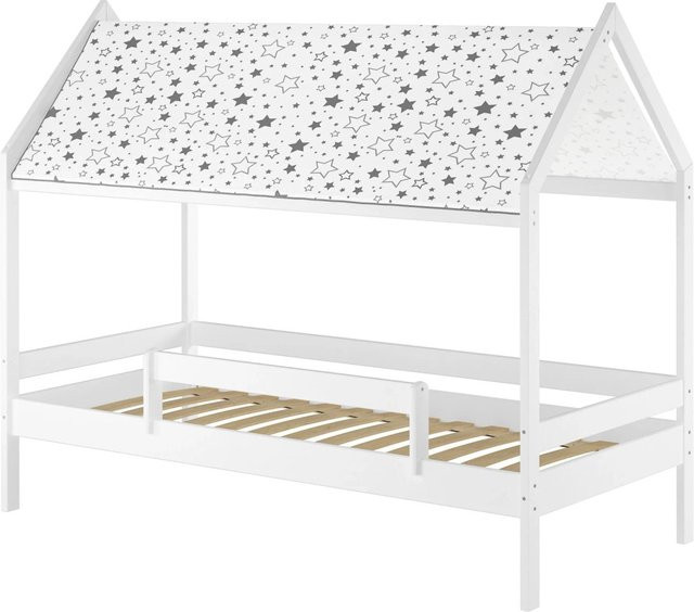 Erst-Holz Himmelbett Modell 58 aus Kiefer mit Dach und Fallschutz, Weiß, B/T/H: 90 x 200 x 170 cm - Bild 1