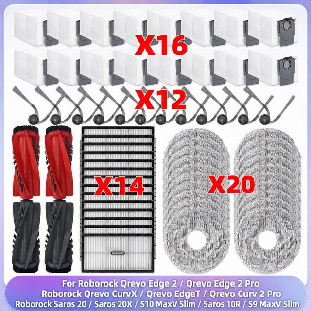 OSSIEAO Zubehör-Set für Roborock Saugroboter mit Bürstenwalze, HEPA-Filter, Wischtüchern und Staubbeuteln in Weiß, passend für Saros 20, Saros 20X, S10 MaxV Slim, Qrevo CurvX, Qrevo EdgeT, Qrevo Curv 2 Pro, Qrevo Edge 2, Qrevo Edge 2 Pro, Saros 10R und S9 - Bild 1