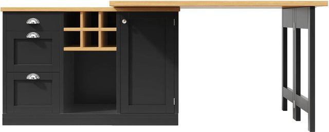 Merax Bartisch mit ausziehbarer Kücheninsel und 360 Grad drehbarer Tischplatte in Schwarz mit Stauraum und Weinregal, B/T/H: 120 x 74 x 77 cm - Bild 1