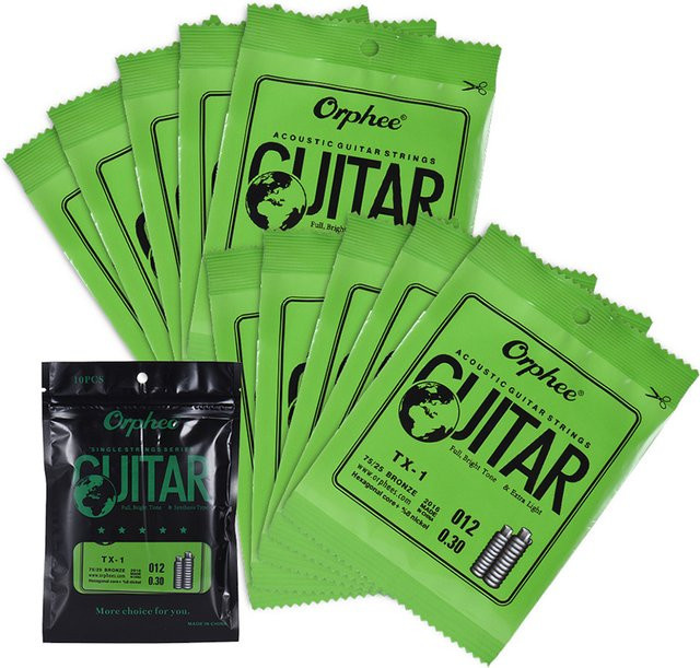 Orphee TX-1 Ersatz-E-Saite für akustische Folk-Gitarren, 1. Saite (.010), 10er-Pack aus High-Carbon-Stahl mit 75/25 Phosphor-Bronze - Bild 1