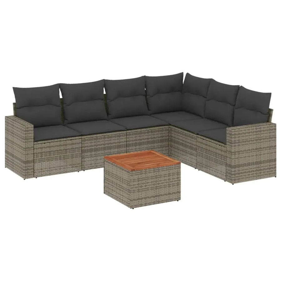 vidaXL 7-tlg. Garten-Sofagarnitur in L-Form aus grauem Poly-Rattan mit Kissen und pulverbeschichtetem Stahlgestell - Bild 2