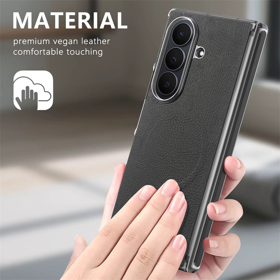 szHAIyu Leder-Handyhülle für Samsung Galaxy Z Fold 7 6 5 4 mit MagSafe Kabelloser Ladefunktion und Doppelachsen-Scharnierschutz in Schwarz und Grün - Bild 3