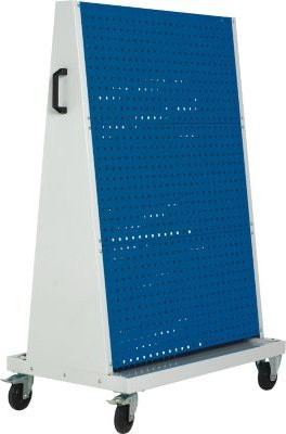 Bott mobiles Lochplatten-System Perfo Rack Plus mit 6 Lochplatten, Bodenwanne und Schiebegriff, Stahl, lichtgrau/enzianblau, B: 100 cm, T: 65 cm, H: 160 cm - Bild 1