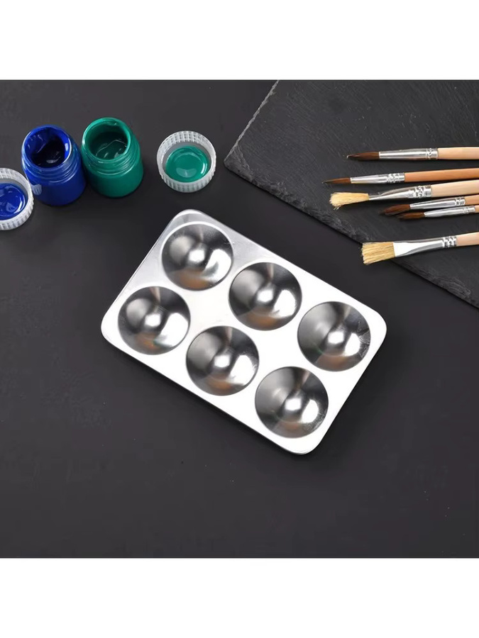 2 Stück Aluminium-Palettenschalen in Silber mit sechs Löchern für Modellbau und Acrylmalerei - Bild 4