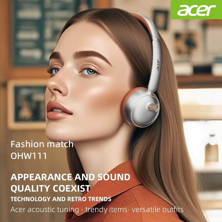 Acer OHW111 Bluetooth-Kopfhörer im Retro-Stil, kabellose Over-Ear Headset in Braun mit HIFI Stereo Sound und 70 Stunden Spielzeit - Bild 4