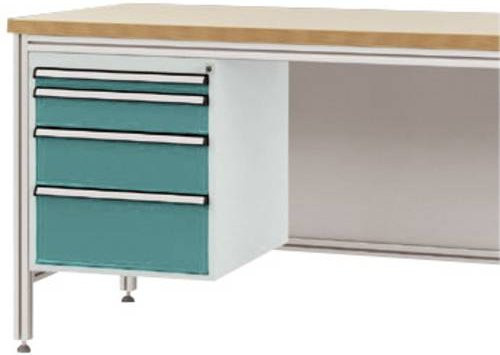 Manuflex ZB4775.5021 Gehäuse-Unterbau für ALU-Arbeitstische in Blau/Mehrfarbig mit 4 Schubfächern, Nutzhöhe: 500 mm, für Tischtiefe: 600 mm - Bild 1