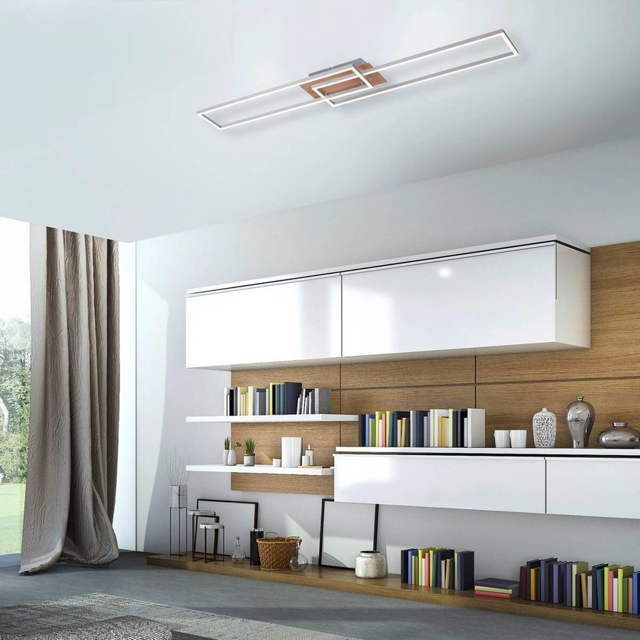 Just Light LED-Deckenleuchte Iven in Holzdekor und Stahlfarbig, dimmbar mit Fernbedienung, B/H/T: 110 x 25 x 7 cm - Bild 2