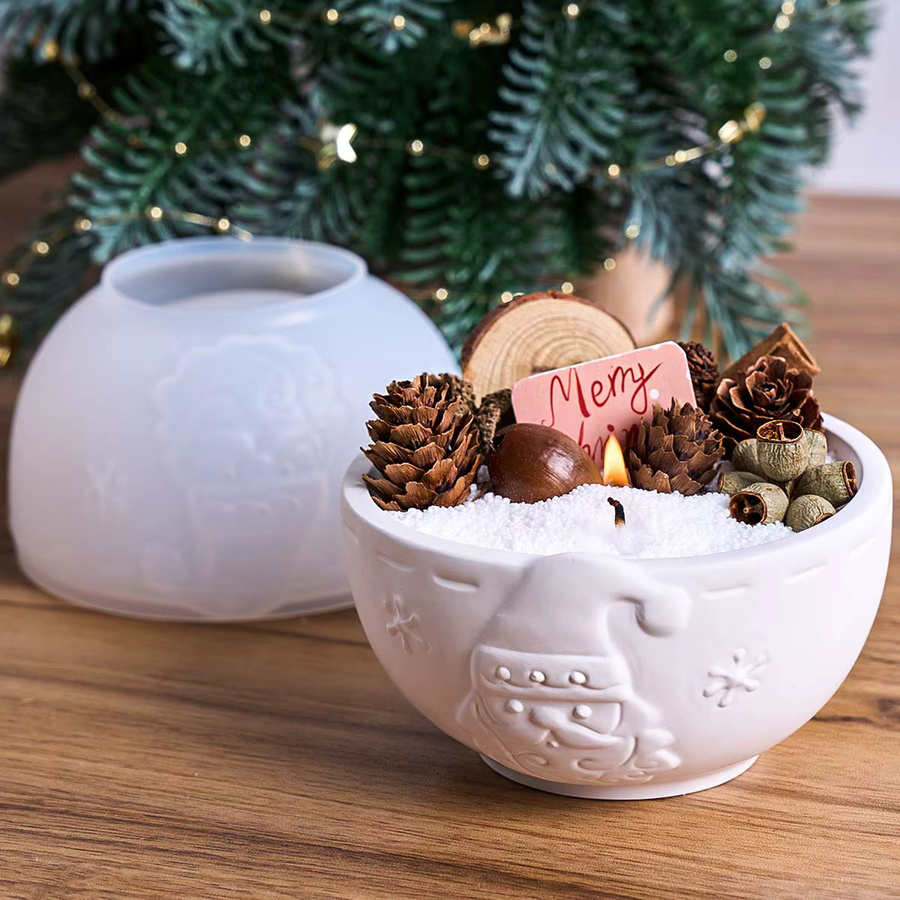 UDOCOOL Silikonform für runde Beton-Lagerschalen mit Santa Claus Relief für DIY Duftkerzen und Blumentöpfe, Weiß - Bild 2
