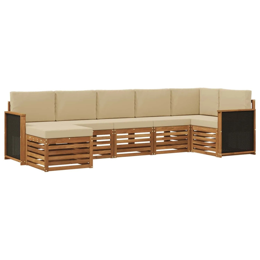 vidaXL Ecksofa Set 6-teilig aus massivem Akazienholz und wetterfestem Polyester in Natur-Beige - Bild 2
