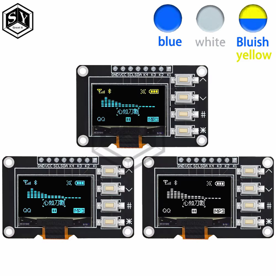 Baishundianzi 0,96 Zoll OLED-Display mit 4x4 Tasten I2C SSD1315 LCD-Bildschirmplatine für Arduino in Weiß/Gelb/Blau - Bild 3