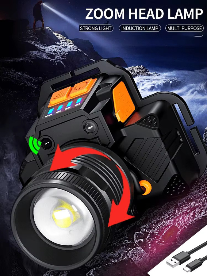 Heinast LED-Stirnlampe mit 30W und Bewegungssensor, USB-aufladbar, Schwarz - Bild 4