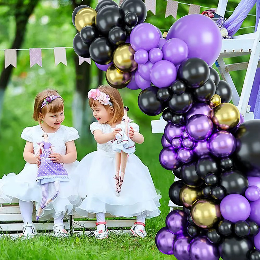 Surpsea Ballon-Girlandenbogen-Set in Lila, Schwarz und metallischem Gold für Hochzeit, Geburtstag und Party-Dekorationen - Bild 3