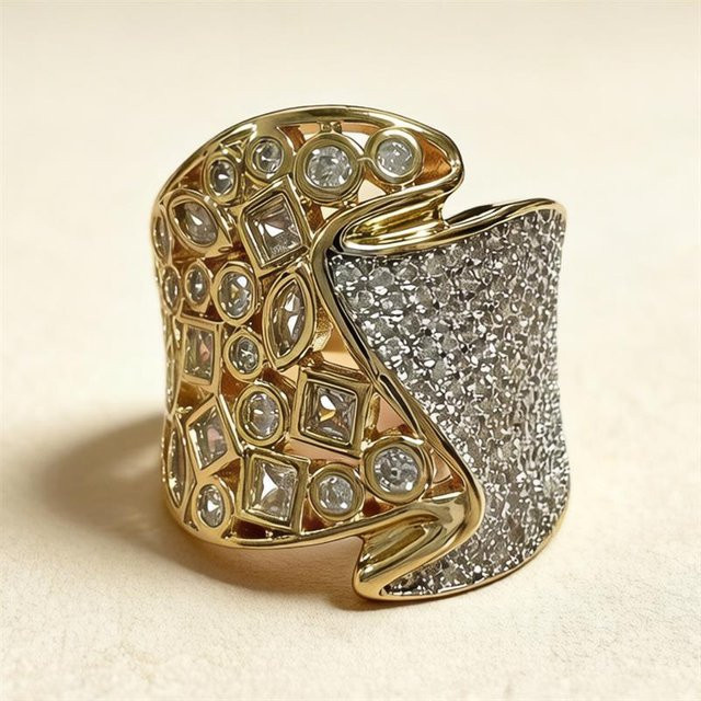 Huitan Damenring, Gold, Zirkonia, asymmetrisch - Bild 1