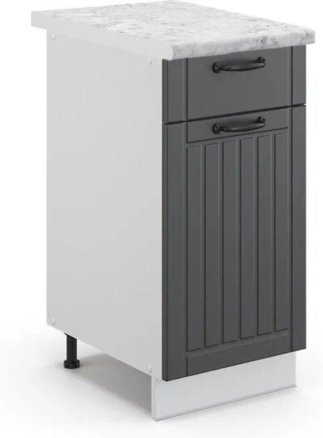 Vicco Küchenunterschrank Fame-Line in Anthrazit und Weiß im Landhausstil mit Marmor-Optik, Breite: 40 cm, Höhe: 82 cm, Tiefe: 60 cm - Bild 1