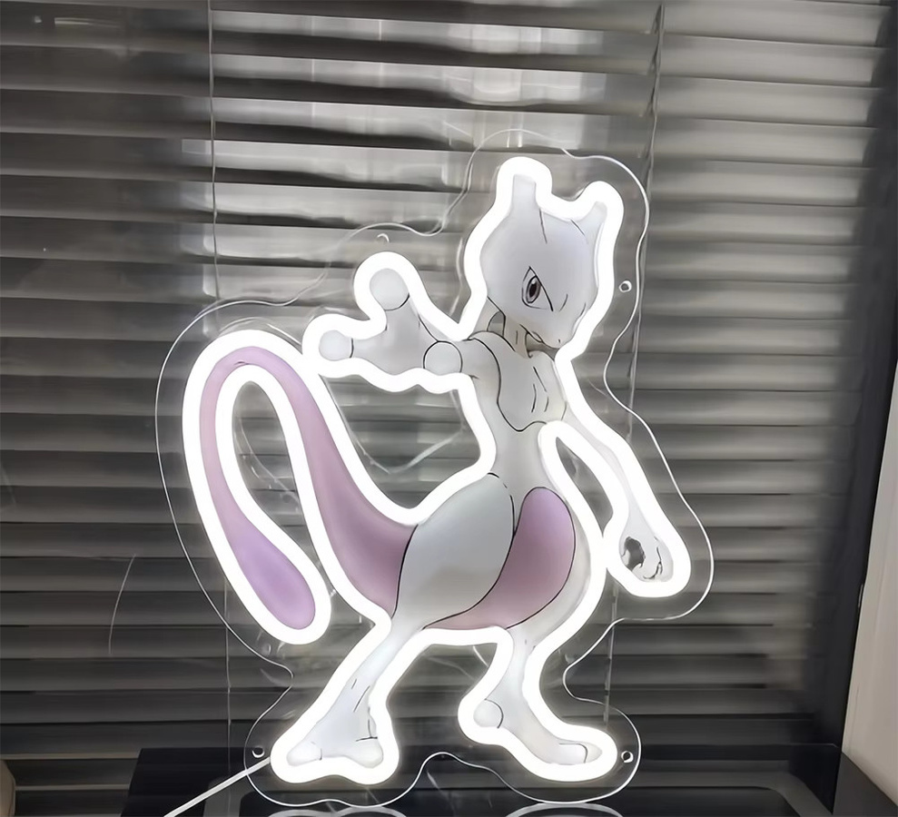 Bandai Pokemon Mewtwo Acryl Neon LED Licht Kunstwerk in Weiß und Transparent für dein Zuhause - Bild 2