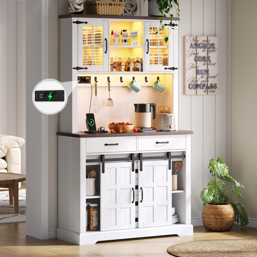Multifunktionaler Küchenschrank von TG Store in Weiß mit Glasschiebetüren und integrierter Beleuchtung, B/T/H: 108 x 40 x 180 cm - Bild 2