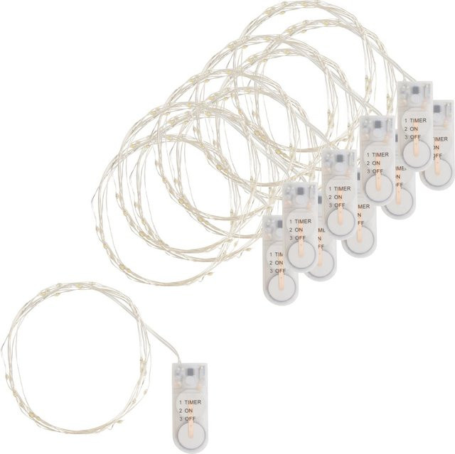 VBS Micro-LED-Lichterketten mit Timer, 10 Stück, weiß und transparent, 20 LEDs pro Kette - Bild 1