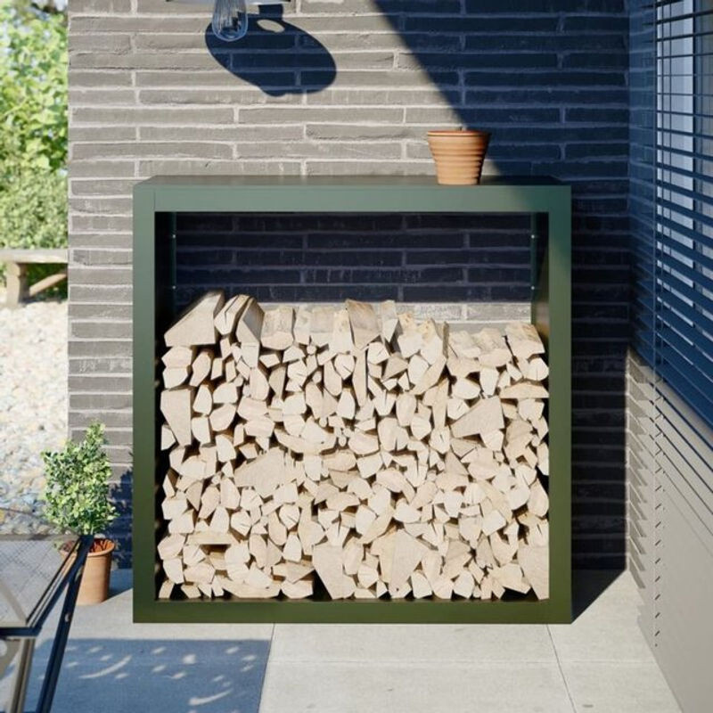 Brennholzregal aus Stahl in Grün von Vidaxl, B/T/H: 100 x 40 x 100 cm - Bild 1