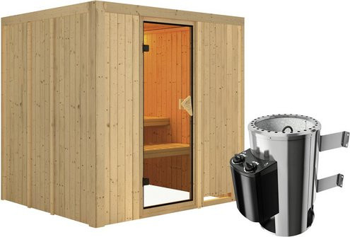 Karibu Sauna Olai für 3 Personen mit 3.6 kW Saunaofen und integrierter Steuerung, beige - Bild 1