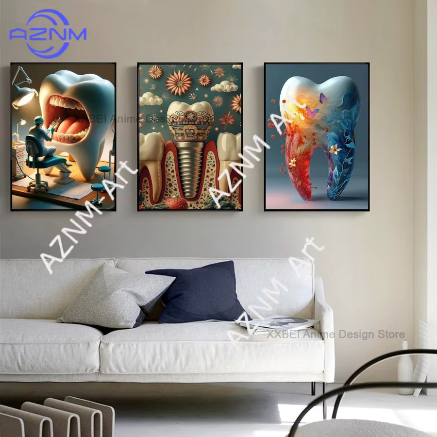 KAYOU Zahnimplantat Wandbild Modernes Abstract Poster aus wasserfestem Papier in Mehrfarbig - Bild 3