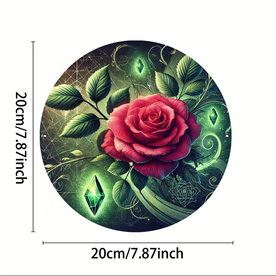 Potdemiel Rundes Metallschild mit floralem Rosenmuster als Wanddekoration, Mehrfarbig, Durchmesser: 20,32 cm - Bild 2