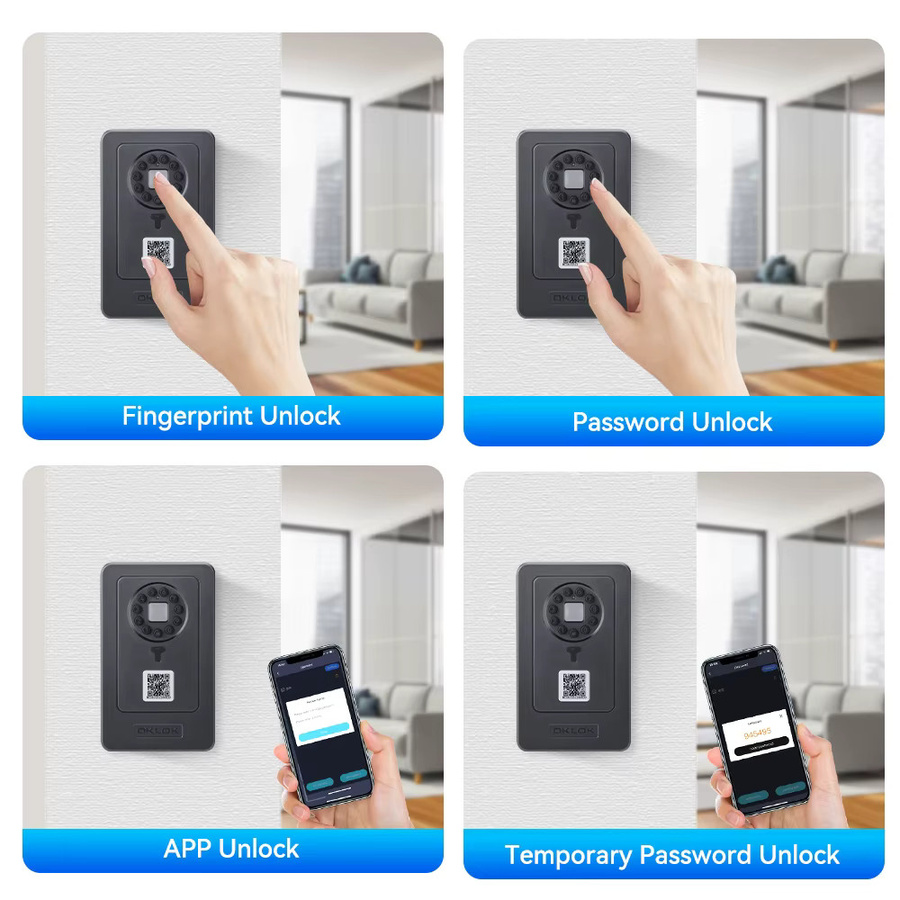 Smart Key Safe Box mit Fingerabdruckscanner und digitalem Passwortcode, wasserdichte Schlüsselschrank Sicherheitsbox in Schwarz - Bild 4