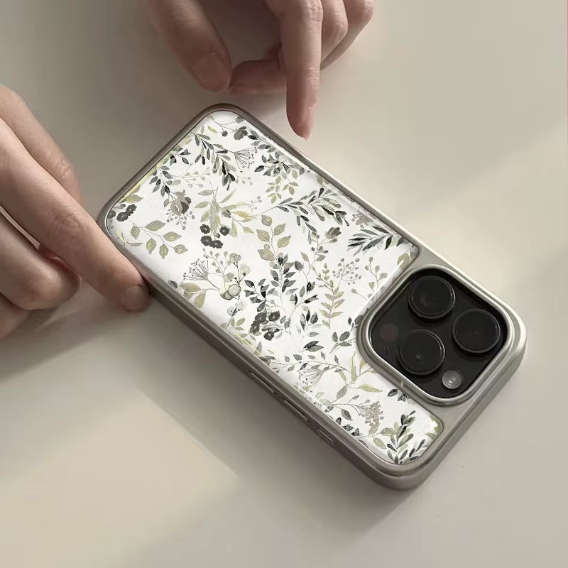 DecoPhone Stoßfeste Handyhülle mit Aquarell-Blumen-Hydrogel-Rückplatte und silbernem Rand für iPhone 17, 16, 15, 14 Pro Max, Multicolour - Bild 2