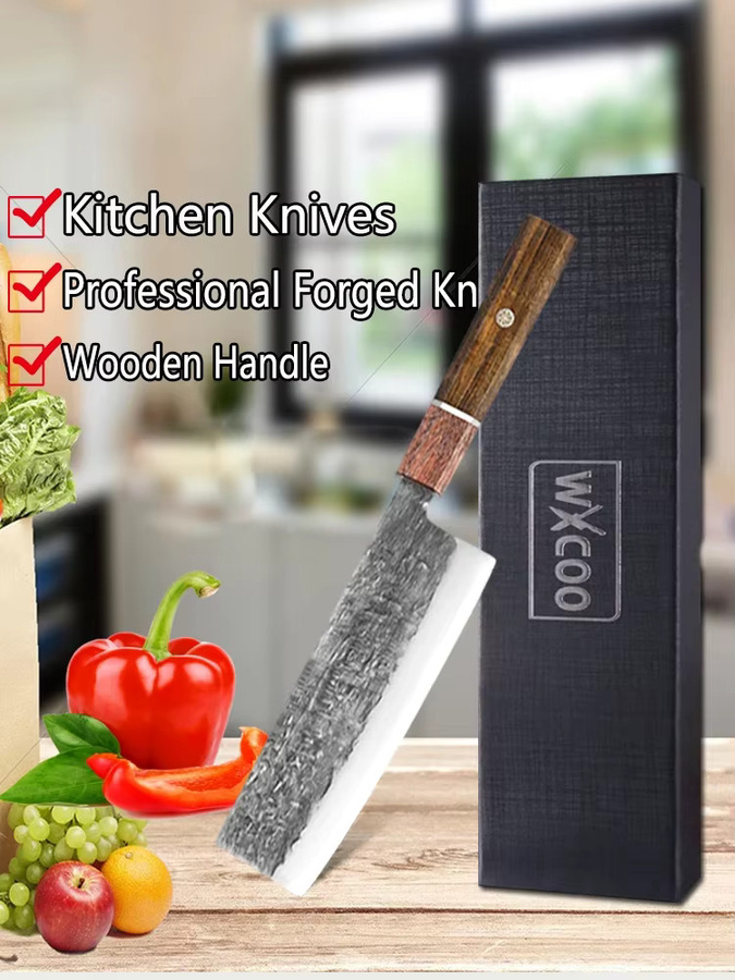 WXCOO Santoku-Kochmesser aus handgeschmiedetem japanischem Stahl mit Holzgriff für Gemüse, Fleisch und Obst - Bild 6