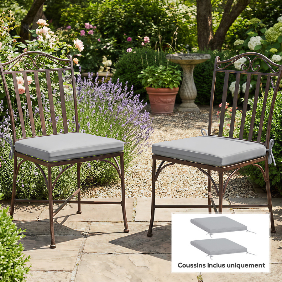 Outsunny 2er-Set Gartenstuhlauflagen Grau, Sitzkissen aus hochdichtem Schaum, B/B: 50 x 50 cm, wasserabweisend und UV-beständig - Bild 2