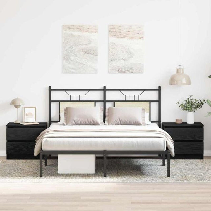 2er Set Nachttische Modern Minimalistisch von VIDAXL in Schwarz und Eiche aus Holzwerkstoff, B/T/H: 50 x 40 x 43,5 cm - Bild 1