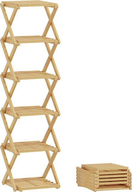 HOMCOM Schuhregal aus Bambus mit 6 Ebenen, klappbarer Schuhständer für bis zu 9 Paar Schuhe, Natur, B/T/H: 30 x 29 x 108 cm - Bild 1