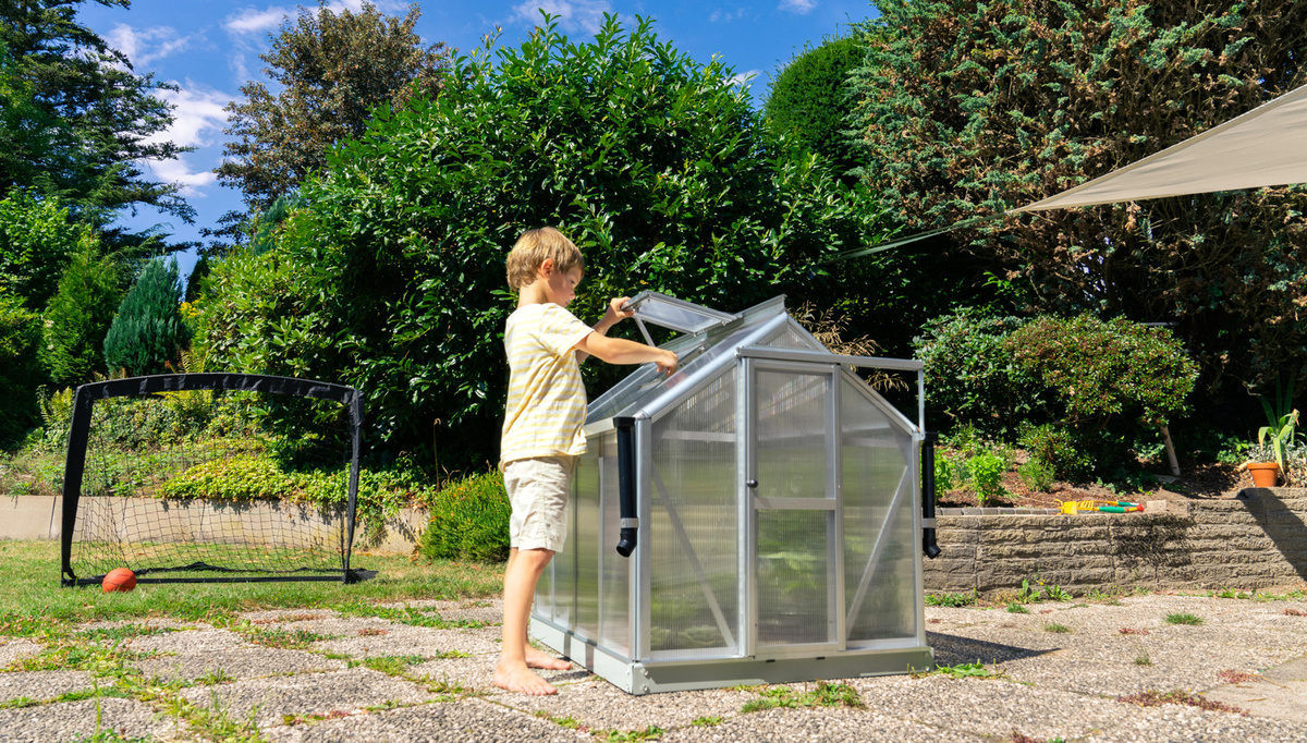 Vitavia Minigewächshaus Merlin in Silber aus eloxiertem Aluminium mit Polycarbonat-Hohlkammerplatten - Bild 2