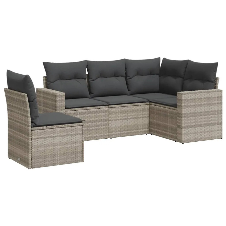 vidaXL 5-tlg Garten-Sofagarnitur in L-Form aus Poly-Rattan in Hellgrau mit Sitzkissen und Rückenkissen - Bild 2