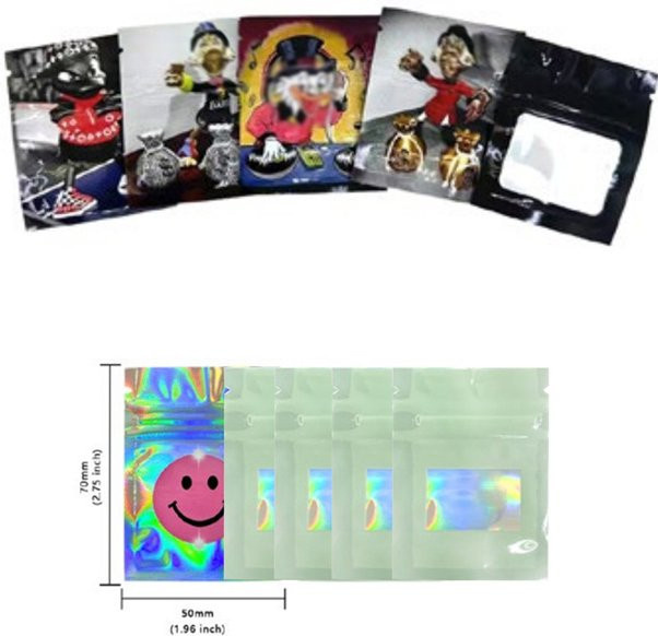 Holografische Mylar-Beutel mit Cartoon-Design, wiederverschließbare Lebensmittelbeutel mit Reißverschluss, geruchssicher, Mehrfarbig, Breite: 6 cm, Höhe: 5 cm - Bild 1