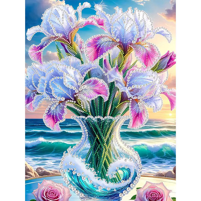 HUACAN Diamant-Kunst DIY Set Iris-Blume und Meeres-Strand-Szenerie in Mehrfarbig mit Leinwand - Bild 3