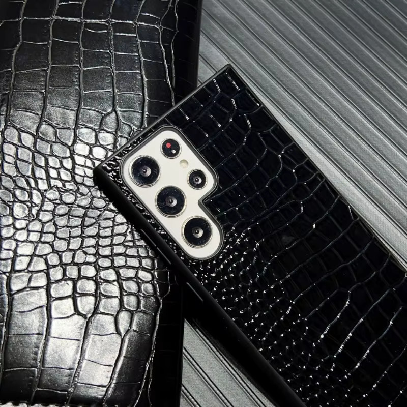 Capa Lederhülle mit Kohlefaser, Saffiano oder Krokodil-Leopardenmuster für Samsung Galaxy S26 Ultra S25 S24 S23 FE S22 S21 Ultra Plus - Bild 1