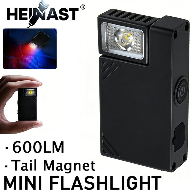 Heinast Tragbare Mini-Taschenlampe mit verstellbarem Winkel, USB-wiederaufladbar, multifunktionale Warn-Arbeitslichter in Rot und Blau - Bild 1