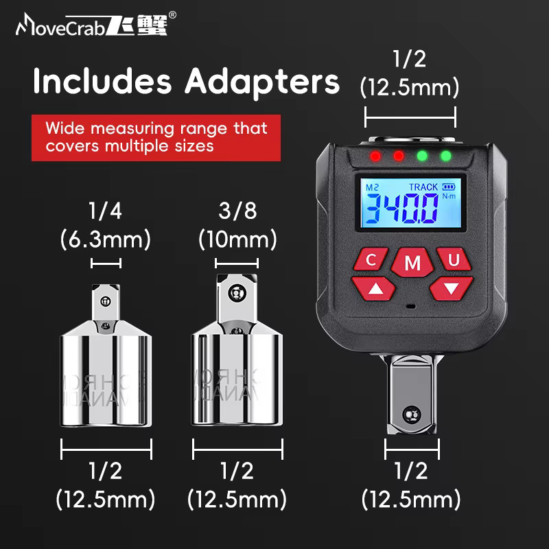 MoveCrab Digitaler Drehmomentadapter-Kit in Schwarz mit 1/2 Zoll Antrieb, 10-400 Nm Drehmomentbereich und 500 Speicherplätzen - Bild 3