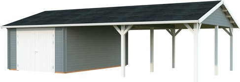 Palmako Garage Roger aus Fichtenholz mit Satteldach und Holztor, Grau, B/T/H: 1006 x 619 x 316 cm - Bild 2