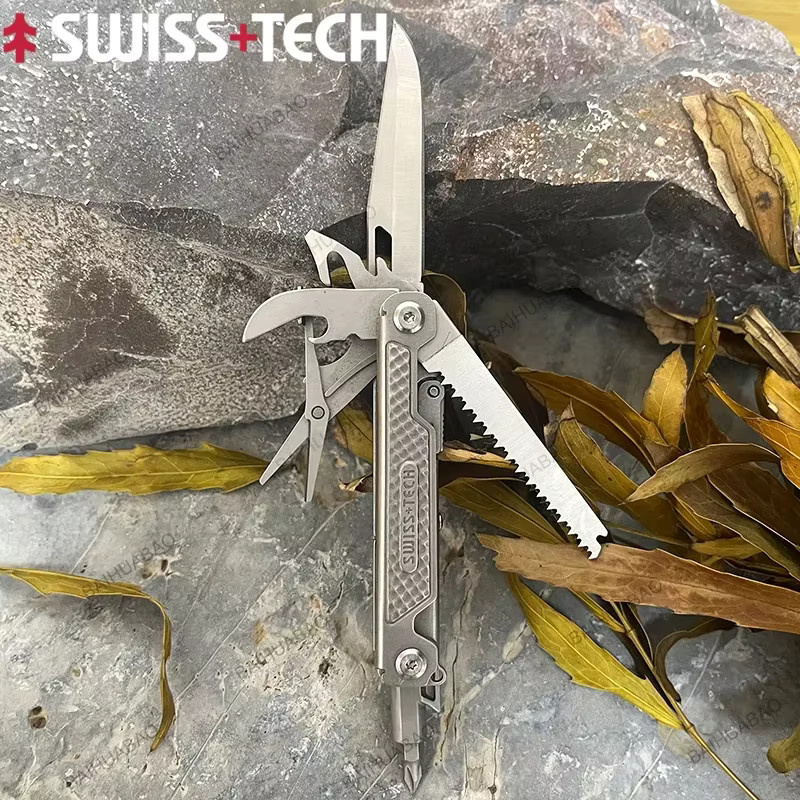 SWISS TECH 11-in-1 Mini-Multitool-Klappmesser aus Edelstahl in Silber für Outdoor und Camping - Bild 2