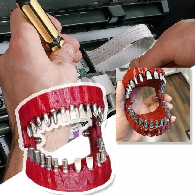Prothesen-Bohrerhalter im Zahn-Design mit 28 Bits und Adapter-Set in Rot - Bild 1