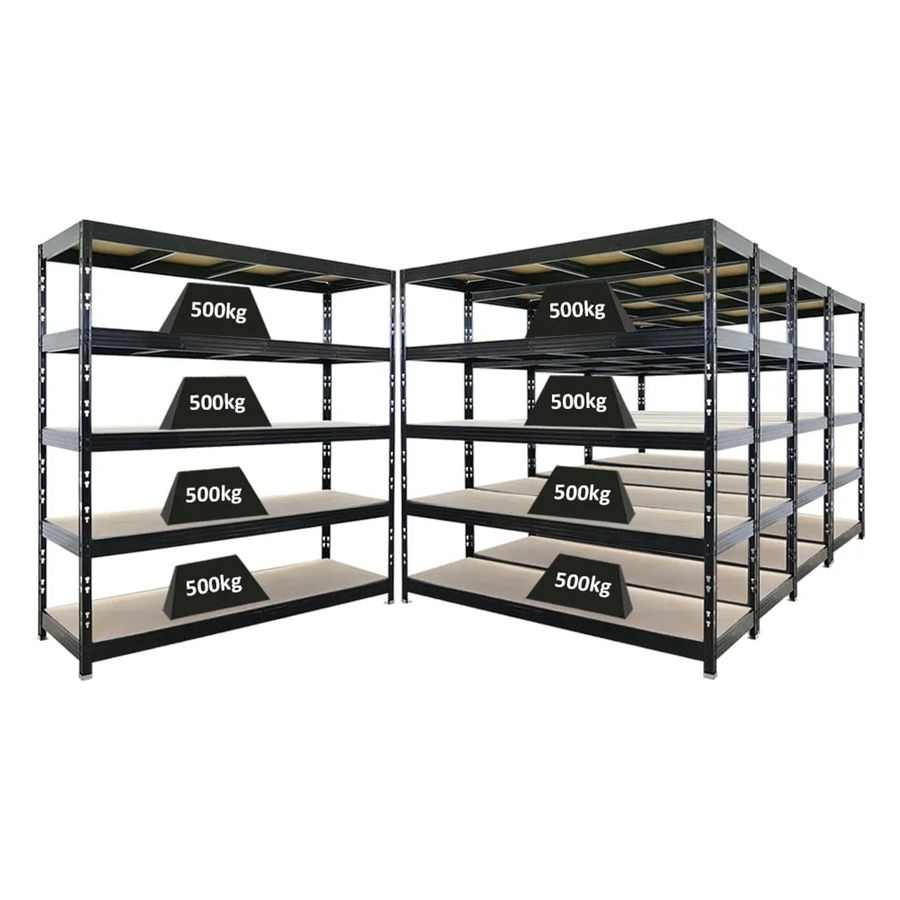PROREGAL Rhino Profi Schwerlastregal Set mit 5 Ebenen aus Spanplatten und Stahl, Schwarz, B/H/T: 200 x 200 x 60 cm - Bild 2